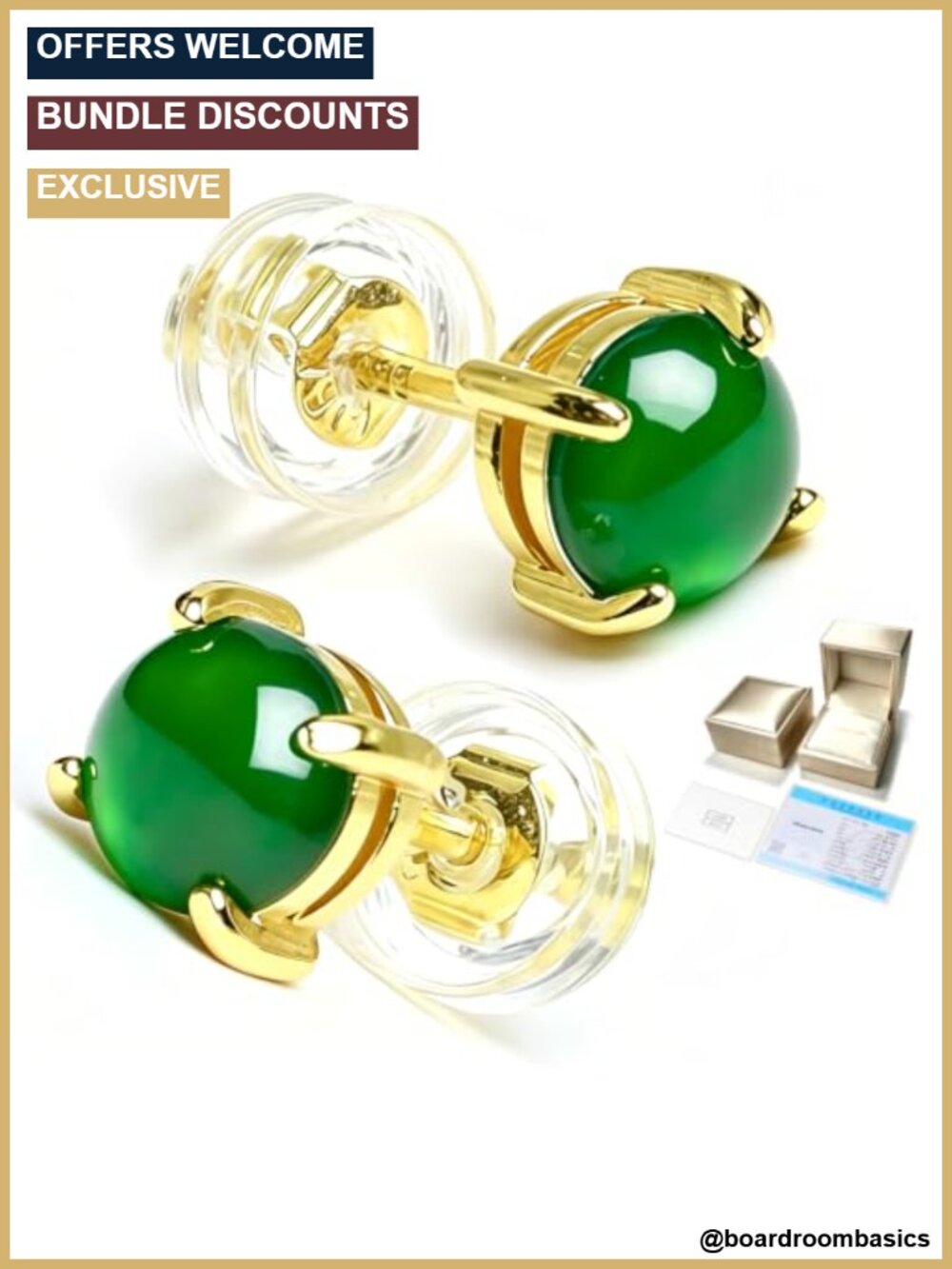 5mm Natural Jadeite Stud Earrings 18k Yellow Gold Plated S925 Silver